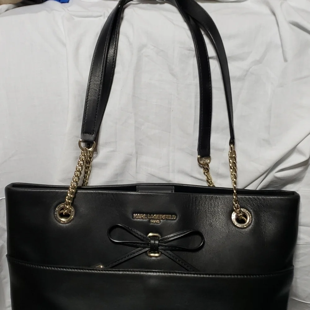 Karl lagerfeld black large shoulder vegan tote bag